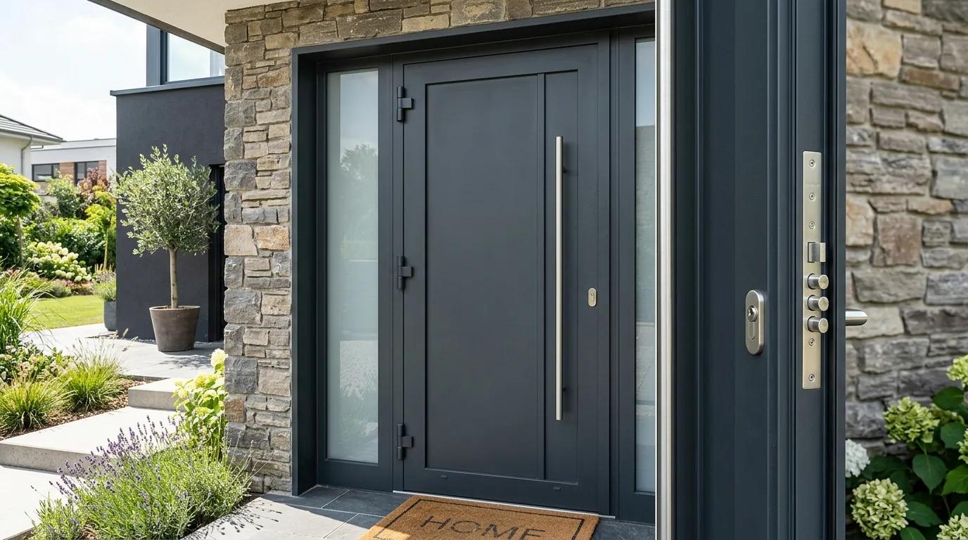 Porte d'entrée aluminium blindée haute sécurité avec serrure multipoints