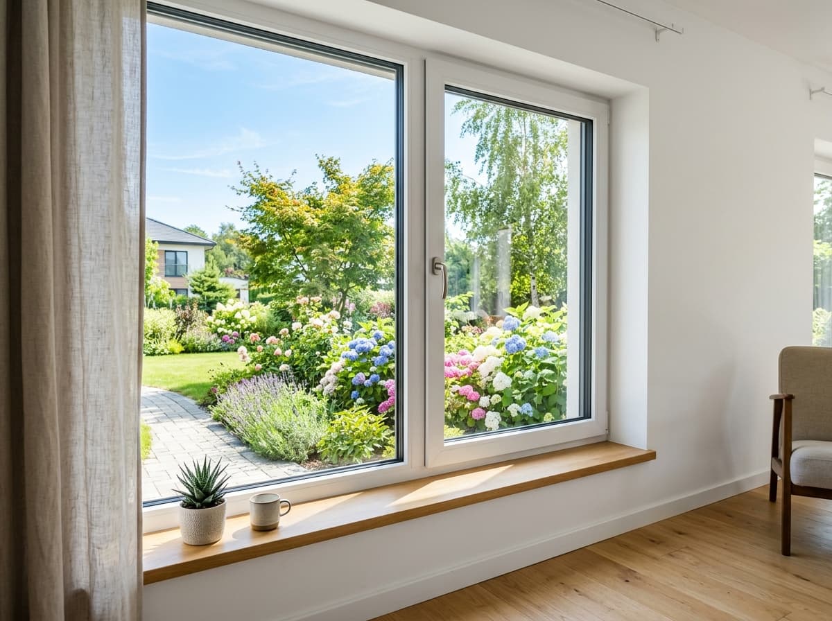 Fenêtre PVC moderne installée dans un salon lumineux